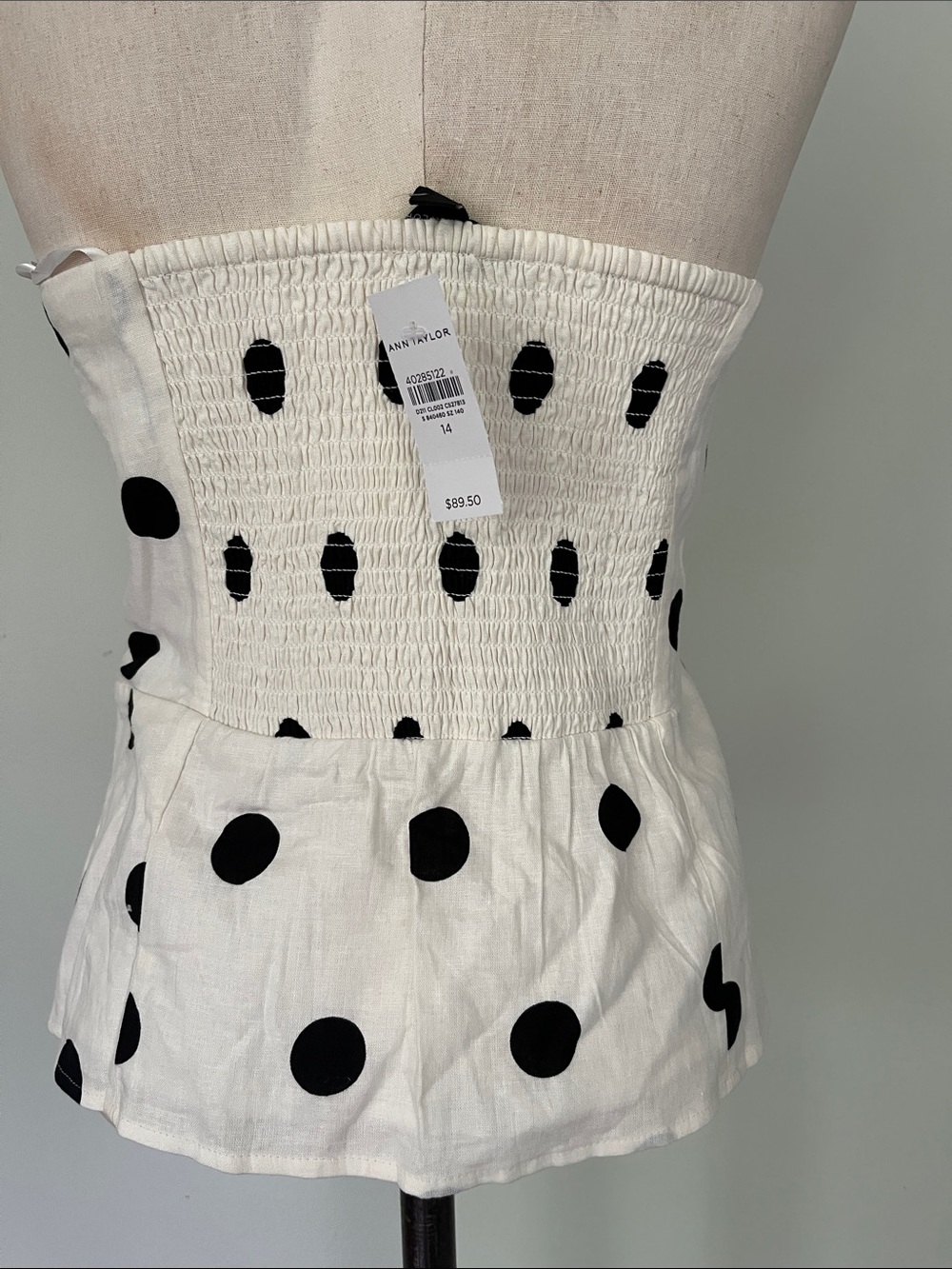 Ann Taylor Strapless Black Polka Dot White Top - Picture 7 of 10